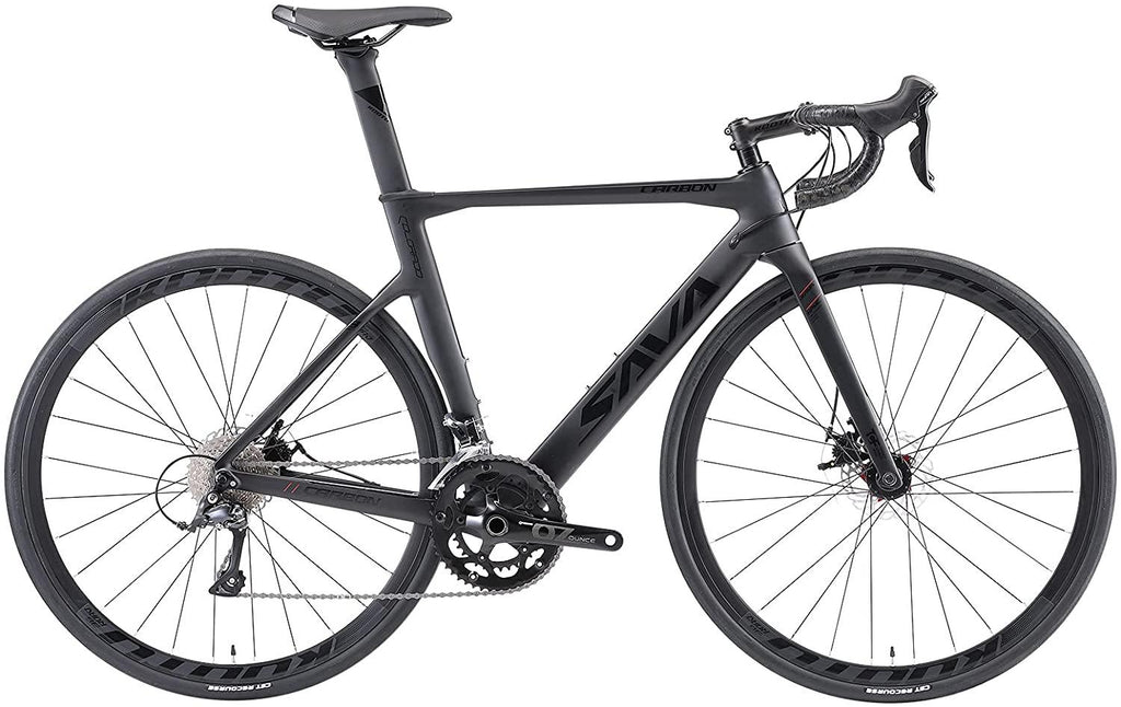 SAVADECK Carbon Fiber Road Bike, 700C Racing Road Bicycle with  SORA R3000 Derailleur System 18 Speed Disc Brake and Thru axle System Mens or Women Bike