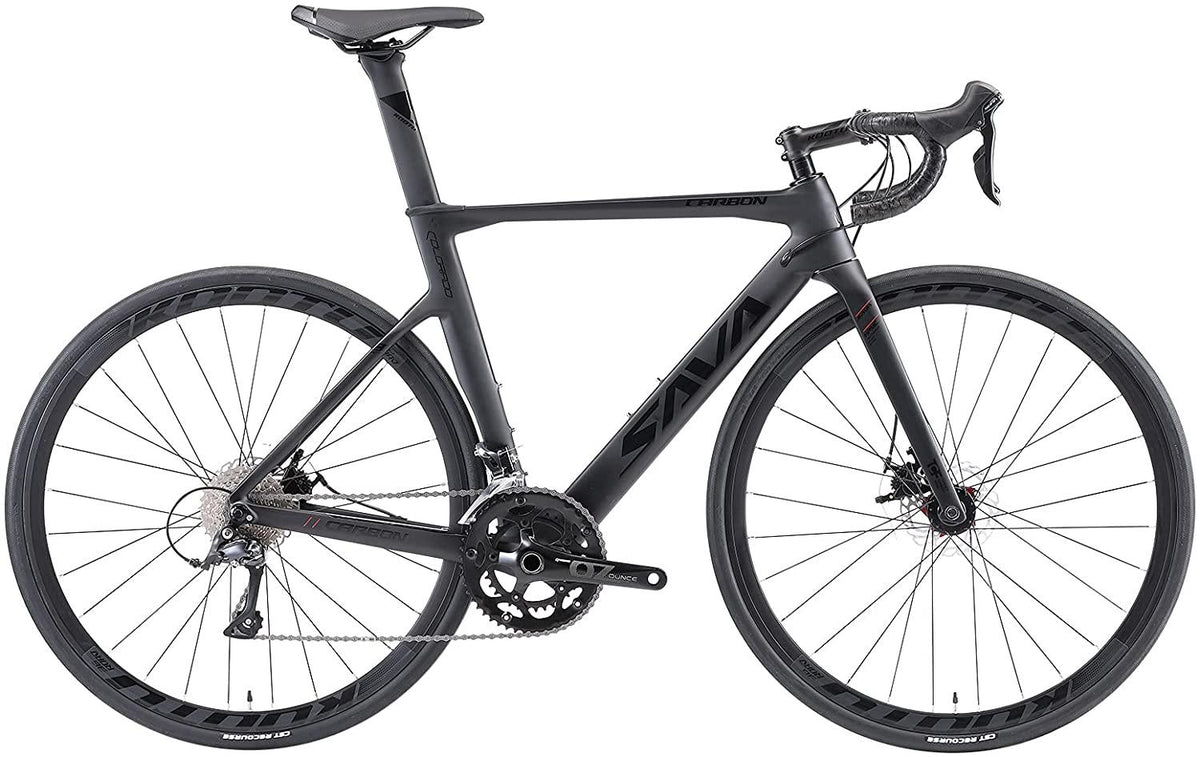 SAVADECK Carbon Fiber Road Bike, 700C Racing Road Bicycle with  SORA R3000 Derailleur System 18 Speed Disc Brake and Thru axle System Mens or Women Bike