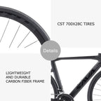 SAVADECK Carbon Fiber Road Bike, 700C Racing Road Bicycle with  SORA R3000 Derailleur System 18 Speed Disc Brake and Thru axle System Mens or Women Bike