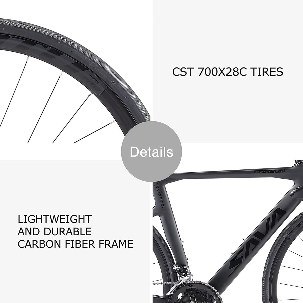 SAVADECK Carbon Fiber Road Bike, 700C Racing Road Bicycle with  SORA R3000 Derailleur System 18 Speed Disc Brake and Thru axle System Mens or Women Bike