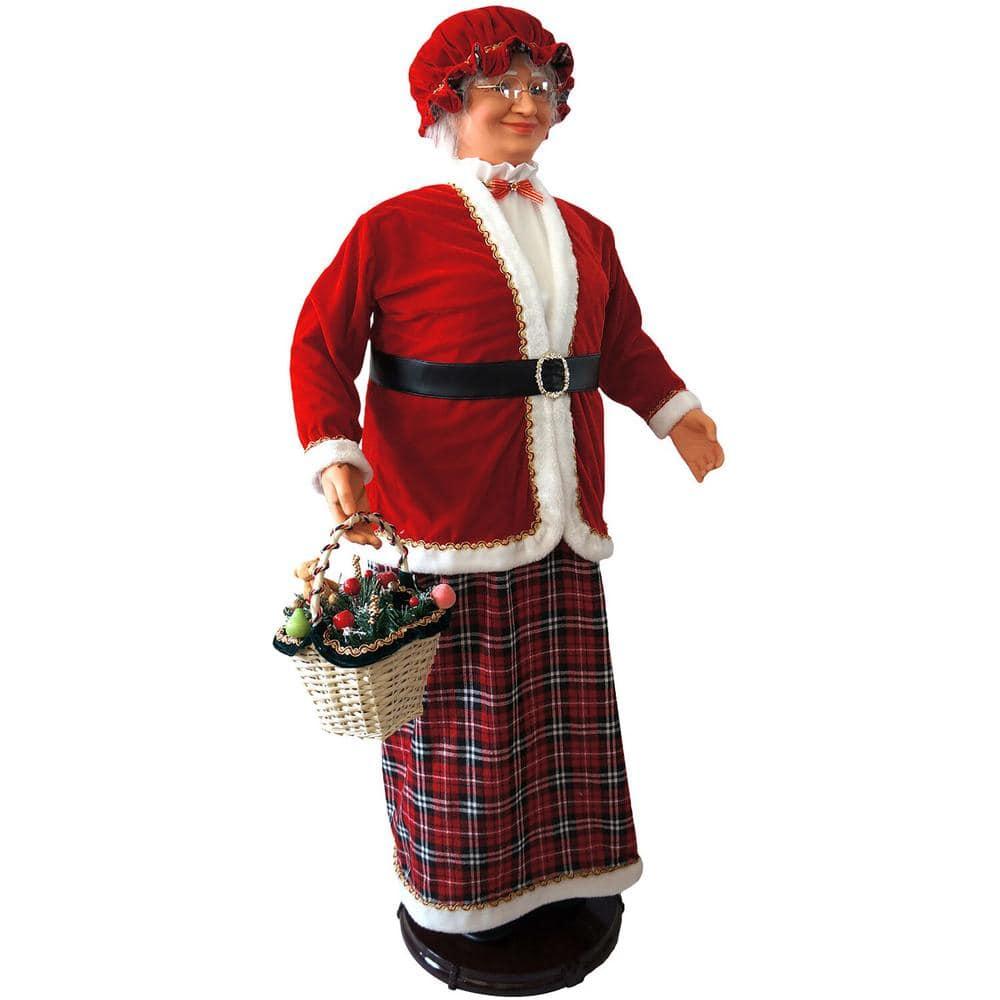 58 in. Christmas Dancing Mrs. Claus with Tartan Skirt and Gift Basket
