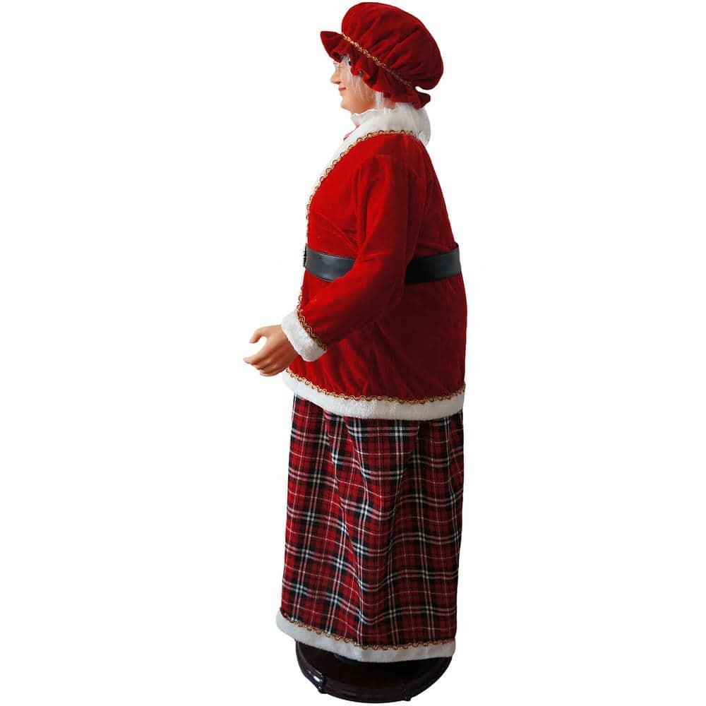 58 in. Christmas Dancing Mrs. Claus with Tartan Skirt and Gift Basket