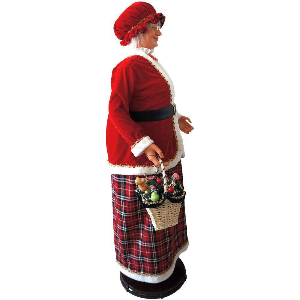 58 in. Christmas Dancing Mrs. Claus with Tartan Skirt and Gift Basket