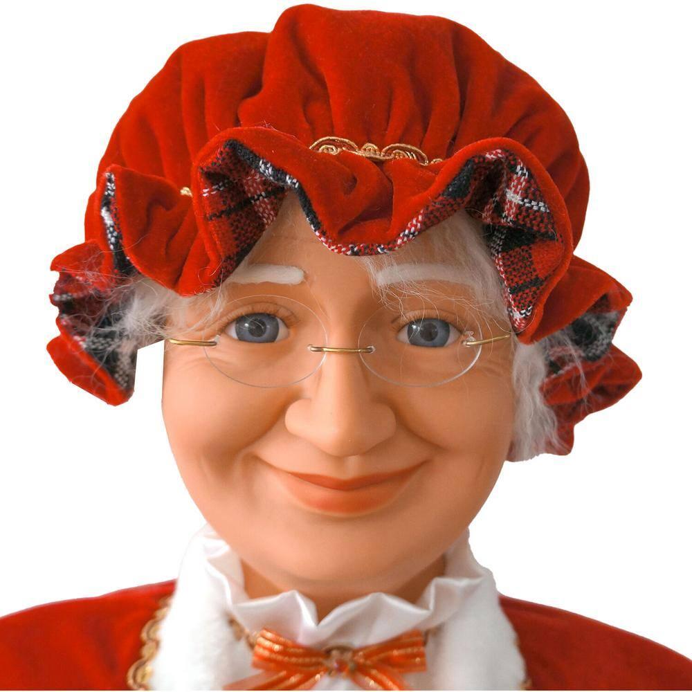 58 in. Christmas Dancing Mrs. Claus with Tartan Skirt and Gift Basket