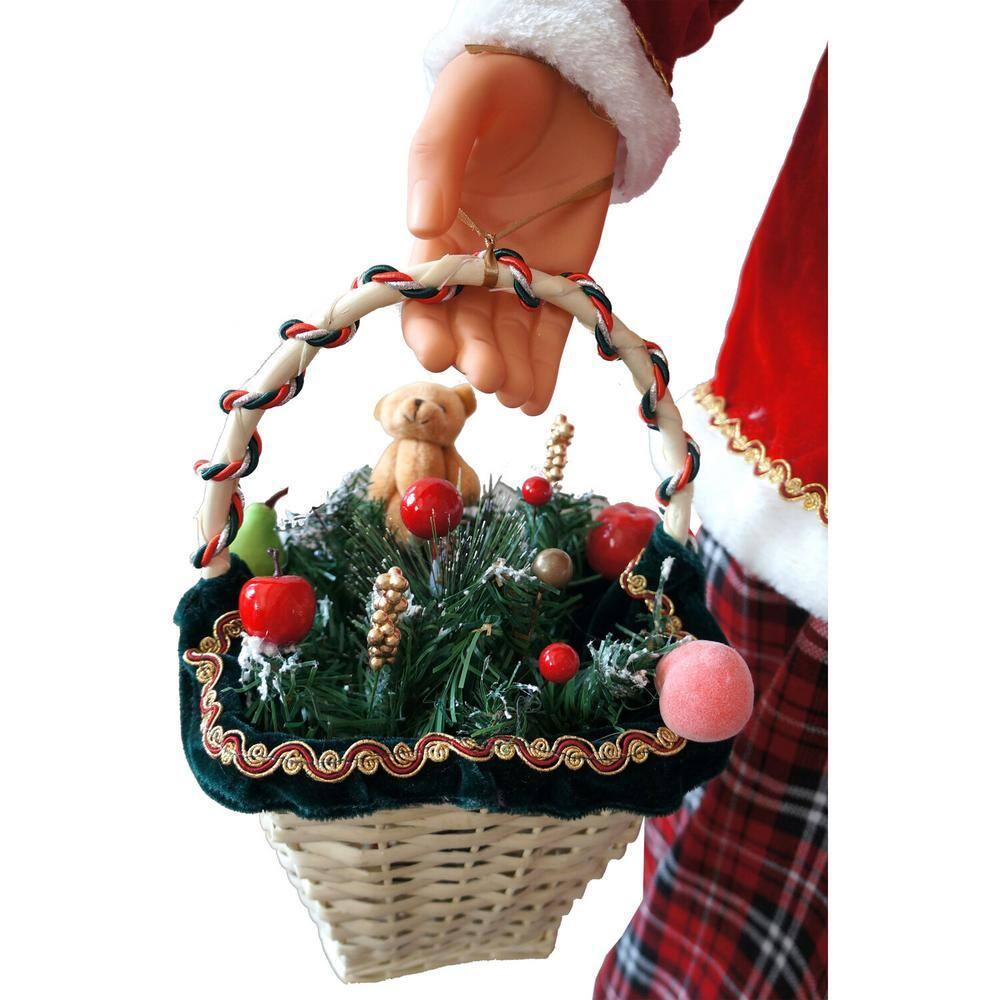 58 in. Christmas Dancing Mrs. Claus with Tartan Skirt and Gift Basket
