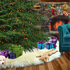 Traditional White Round Christmas Tree Skirt, Sheepskin Skin, Shag, Faux Fur