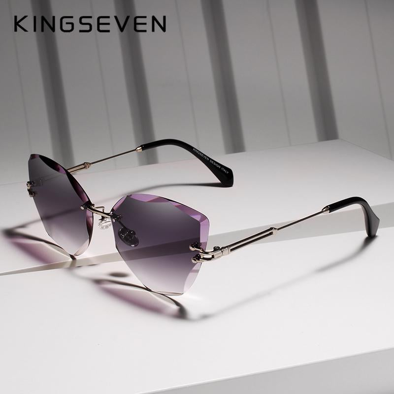 Design Rimless Fashion Cat Eye Gradient Driving UV400 Clear Vintage Sunglasses