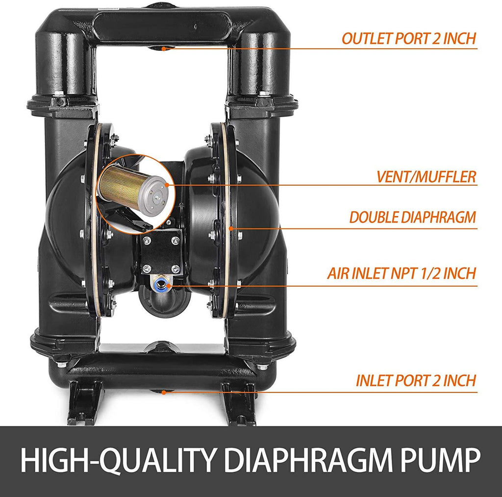 vevor 140 gpm air-operated double diaphragm pump 2" inlet outlet