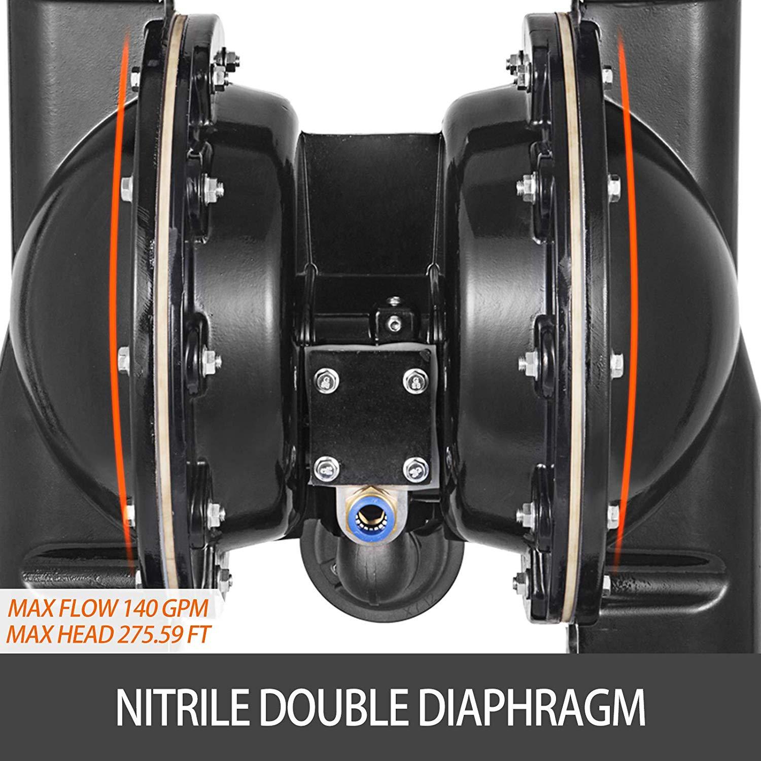 vevor 140 gpm air-operated double diaphragm pump 2" inlet outlet
