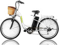 Trekpower 26" Electric Bike 6 Speed Electric Bikes for Adults 350W High Speed Ebike City Electric Bicycle with 36V10AH Removable Lithium Battery, White