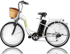 Trekpower 26" Electric Bike 6 Speed Electric Bikes for Adults 350W High Speed Ebike City Electric Bicycle with 36V10AH Removable Lithium Battery, White