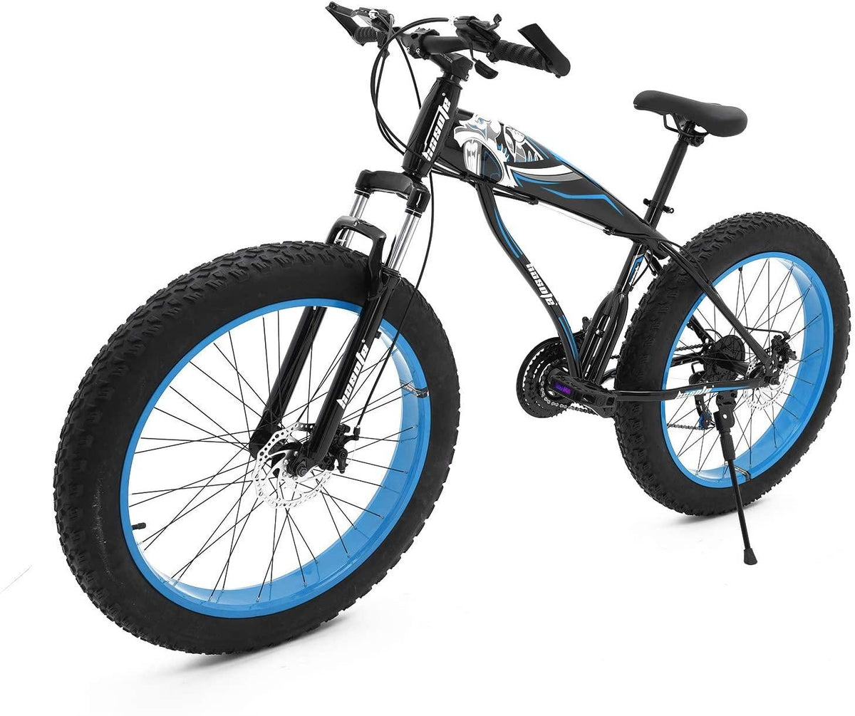 hosote Fat Tire Mens Mountain Bikes, 26 inch Wheels 7/21 Speed Snow Bike Beach Bike, High-Tensile Carbon Steel Frame