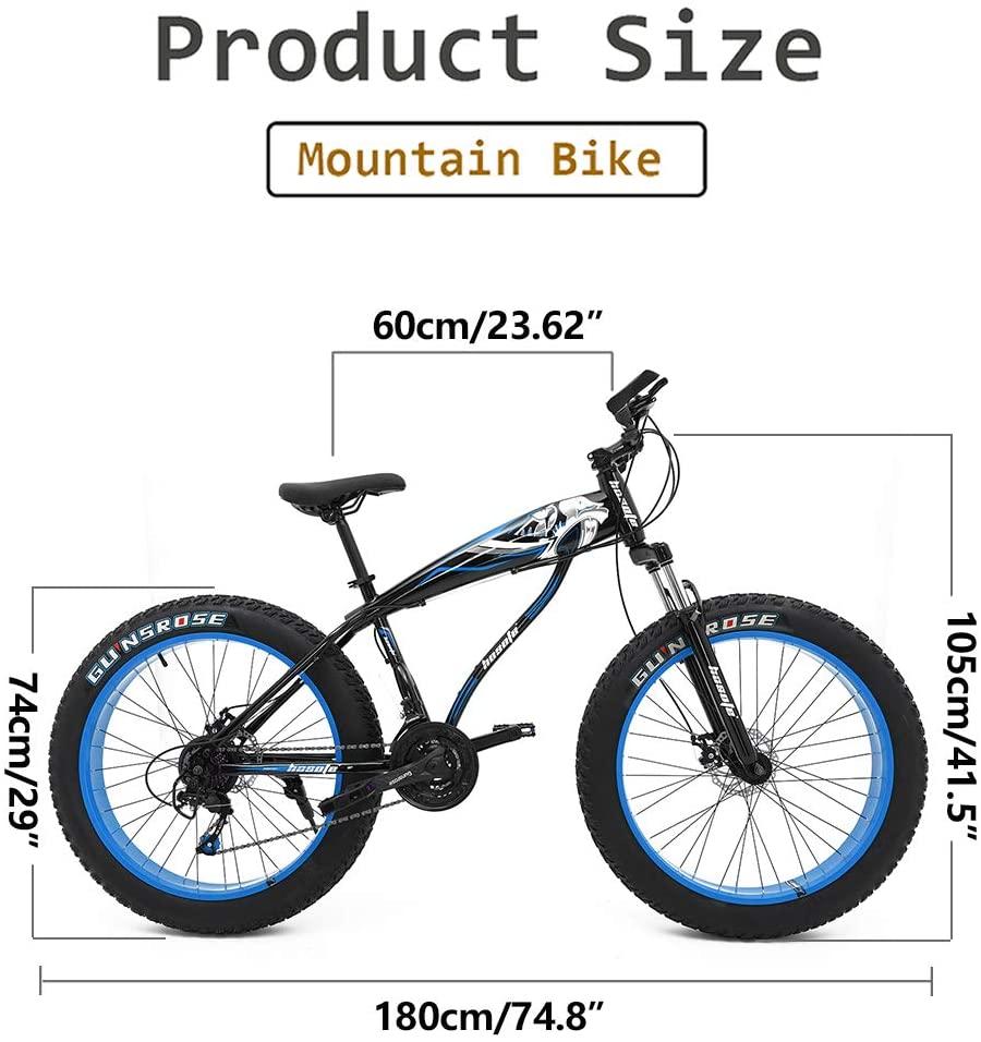 hosote Fat Tire Mens Mountain Bikes, 26 inch Wheels 7/21 Speed Snow Bike Beach Bike, High-Tensile Carbon Steel Frame