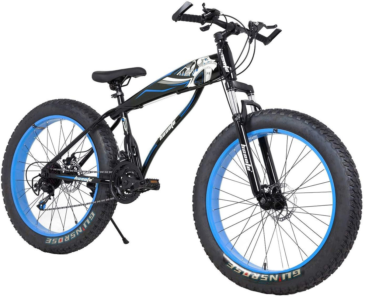 hosote Fat Tire Mens Mountain Bikes, 26 inch Wheels 7/21 Speed Snow Bike Beach Bike, High-Tensile Carbon Steel Frame
