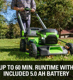 PRO 21 in. 60-Volt Battery Cordless Push Lawn Mower 5.0 Ah Battery Charger New