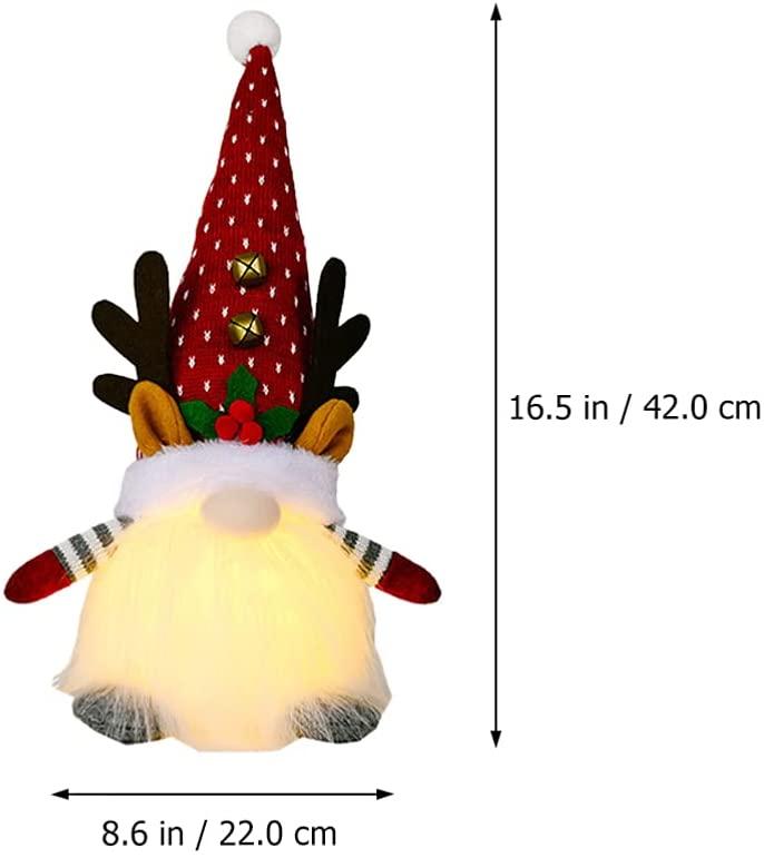 TOYANDONA 1 Pieces Christmas Gnomes Decorations with LED Light,  Swedish Tomte Christmas Elf Table Ornaments Winter Holiday Party Home Decor, Red