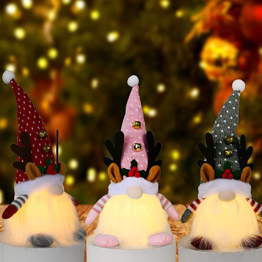 TOYANDONA 1 Pieces Christmas Gnomes Decorations with LED Light,  Swedish Tomte Christmas Elf Table Ornaments Winter Holiday Party Home Decor, Red