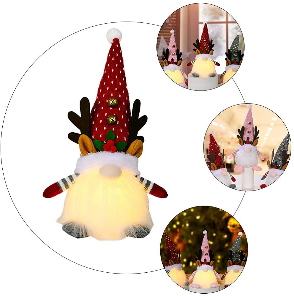 TOYANDONA 1 Pieces Christmas Gnomes Decorations with LED Light,  Swedish Tomte Christmas Elf Table Ornaments Winter Holiday Party Home Decor, Red