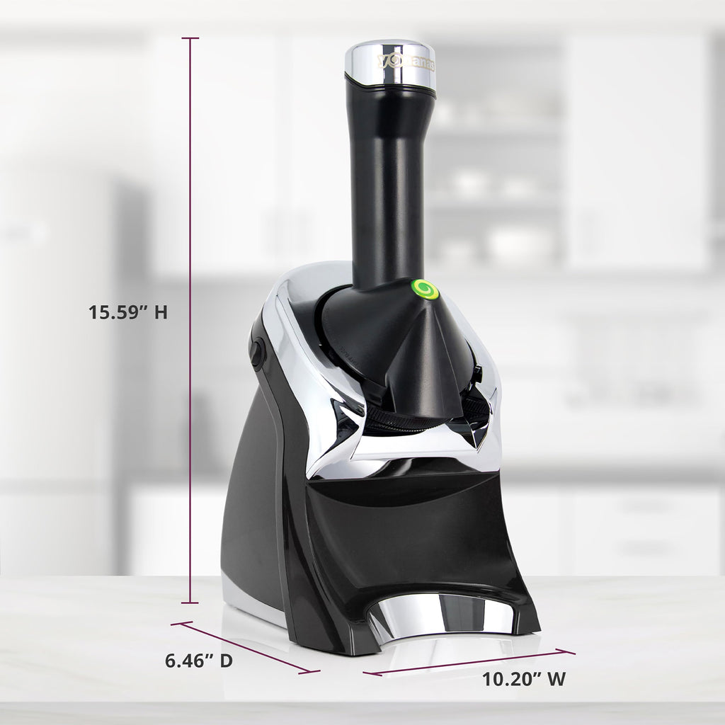 Deluxe Frozen Fruit Soft Serve Dessert Maker, Vegan and Dairy-Treats with No Added Sugar, Easy Push Button Operation, Includes 75 Recipe Booklet, Dishwasher Safe Parts, in Black