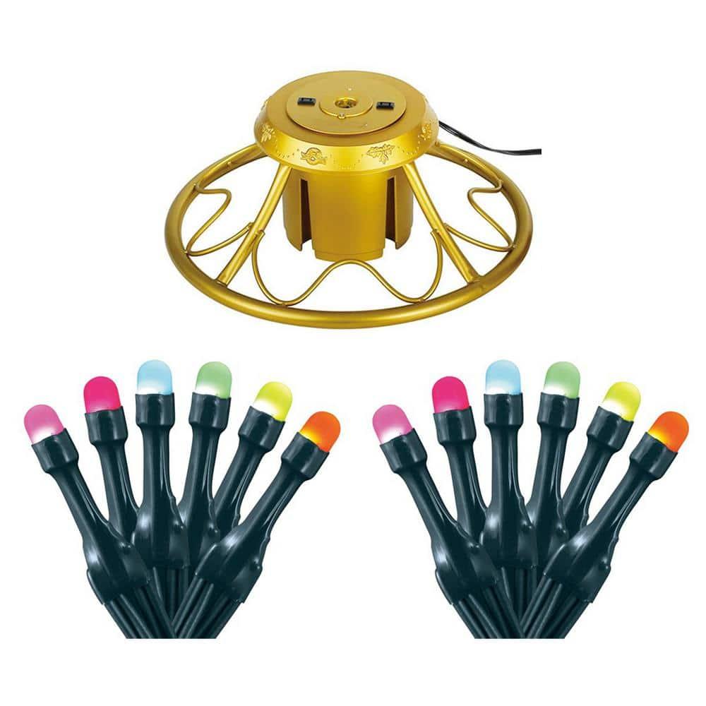 Gold Metal Rotating Artificial Christmas Tree Stand w/Twinkly App Controlled RGB Lights