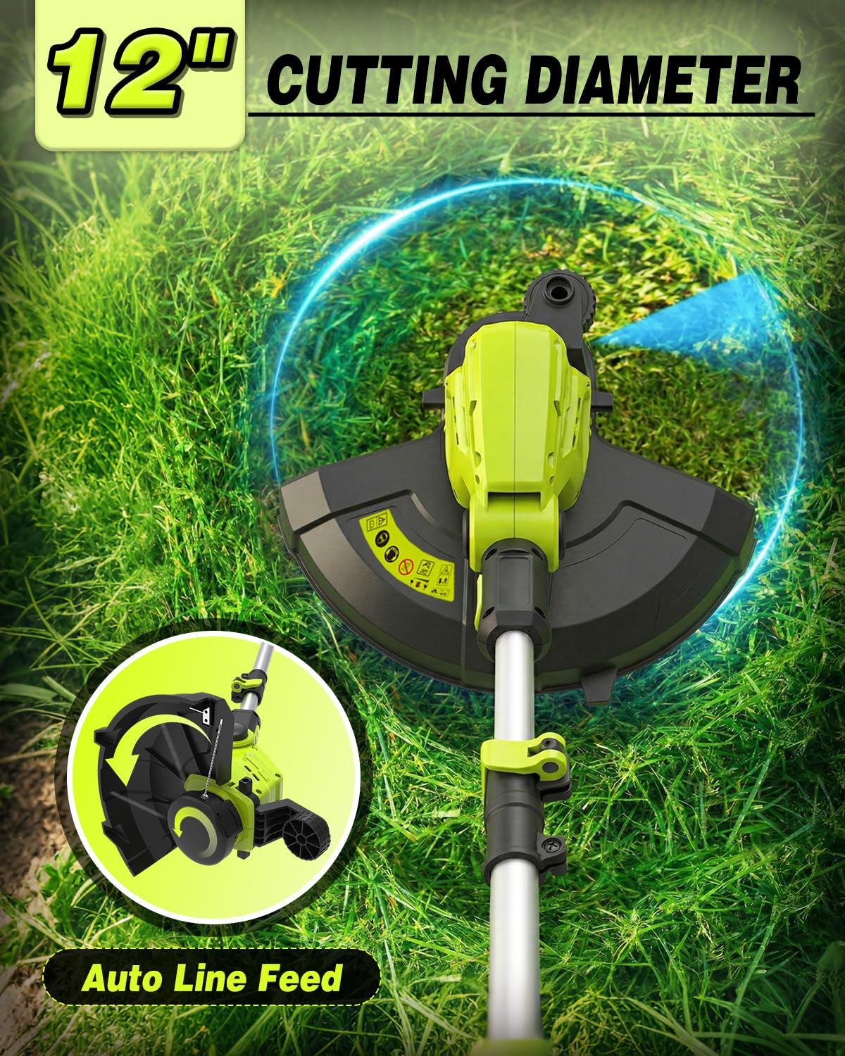 Cordless Weed Wacker,3-in-1 Weed Cutter with Auto Line Feed, 12-in Cordless Lawn Mower Grass Trimmer&amp;Edger Lawn&amp;Mower Tool with 2 Batteries for Yard, Garden,Wireless Weed Eater with 2 Lines