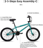 JOYSTAR Gemsbok 20 Inch Kids Bike Freestyle BMX Style for Youth and Beginner Level to Advanced Riders, 20" Wheels Juvenile Bicycles, Dual Hand Brakes Steel Frame, Black Green Oil Slick