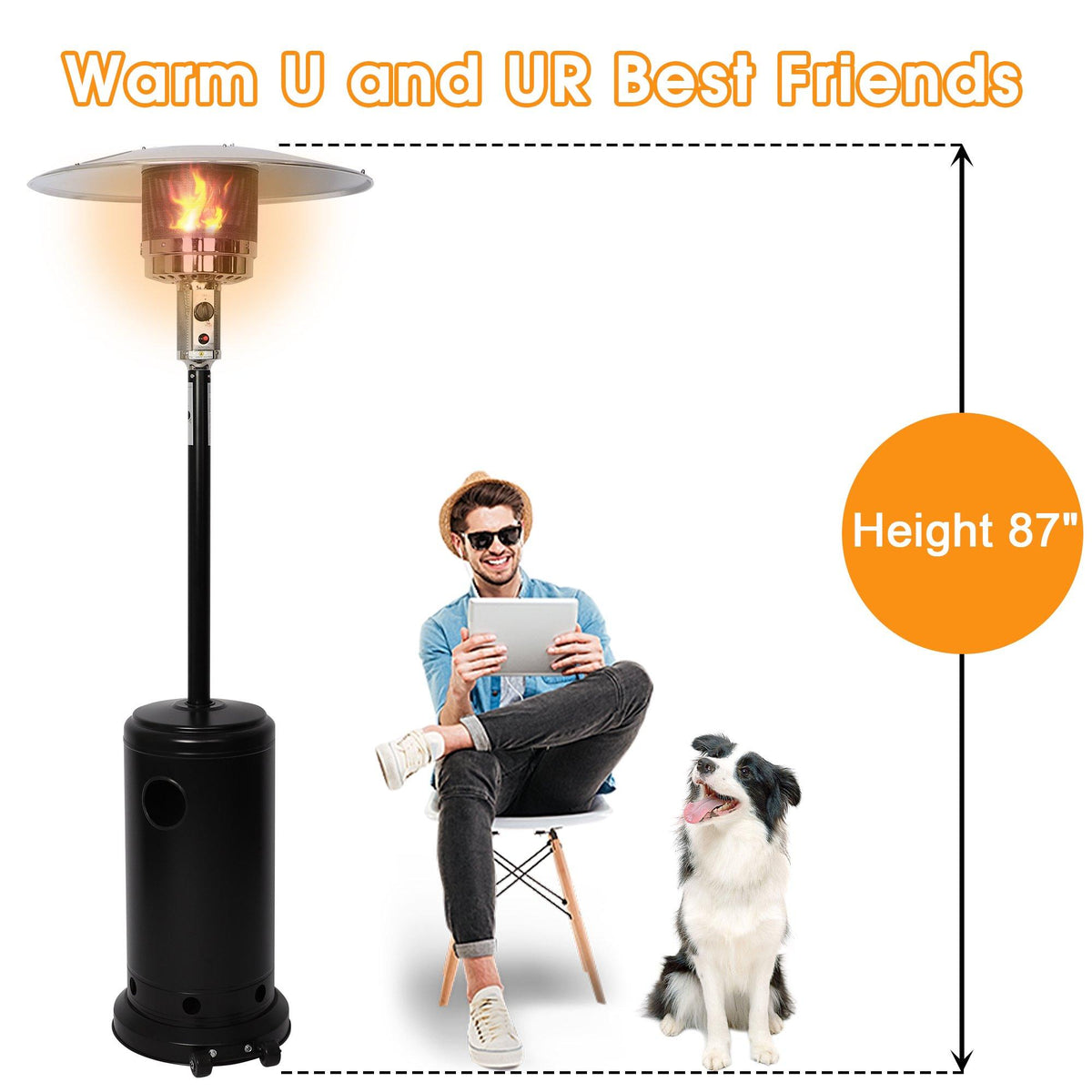 Propane Patio Heater for Outdoor Garden, 87” High Quick Space Warm Up with Simple Ignition System, Anti Tilt Switch Power Heater with Wheels, ETL Certified