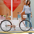 26 Inch Beach Cruiser Bicycle, Classic Bicycle Retro Bicycle, Women's Bicycle with Basket and Back Seat