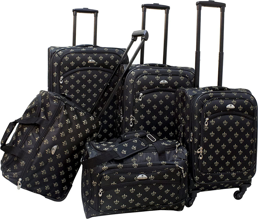 Fleur De Lis 5-Piece Spinner Luggage Set, Black, One Size,85700-5