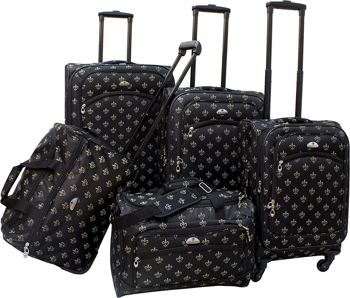 Fleur De Lis 5-Piece Spinner Luggage Set, Black, One Size,85700-5