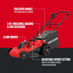 Electric Push Lawn Mower, 20-Inch Deck, Corded, Powerful 13-AMP Motor, 6 Setting Height Adjustment, Winged Blades, 3 in 1 Bagging, Mulching and Dischar(CMEMW213)