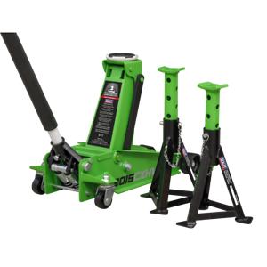 Sealey 3015CXHV Trolley Jack 3t + Axle Stands Pair (6t) Hi-Vis Green