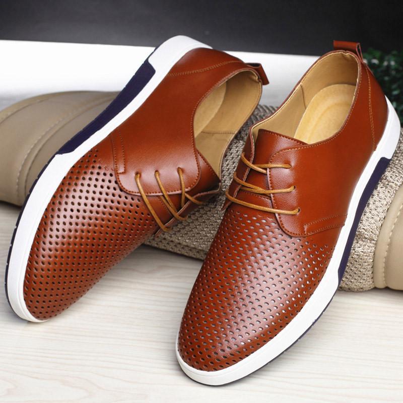 ng Autumn Leather Casual Fashion Breathable Holes Leisure Shoes