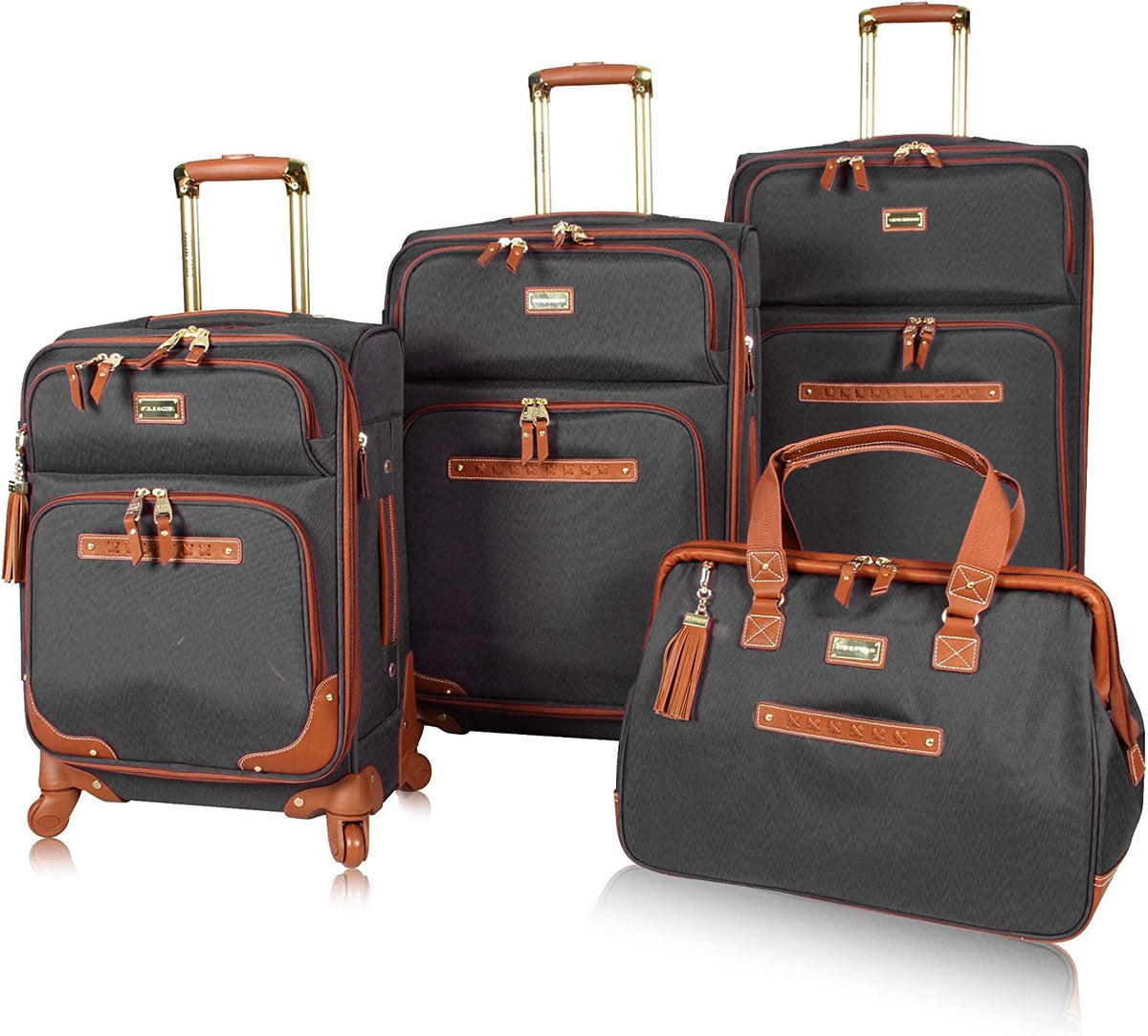 Luggage Set 4 Piece- Softside Expandable Lightweight Suitcase Set With 360 Spinner Wheels - Travel Set includes a Tote Bag, 20-Inch Carry on, 24 &amp; 28 Inch Checked Suitcases (Black)