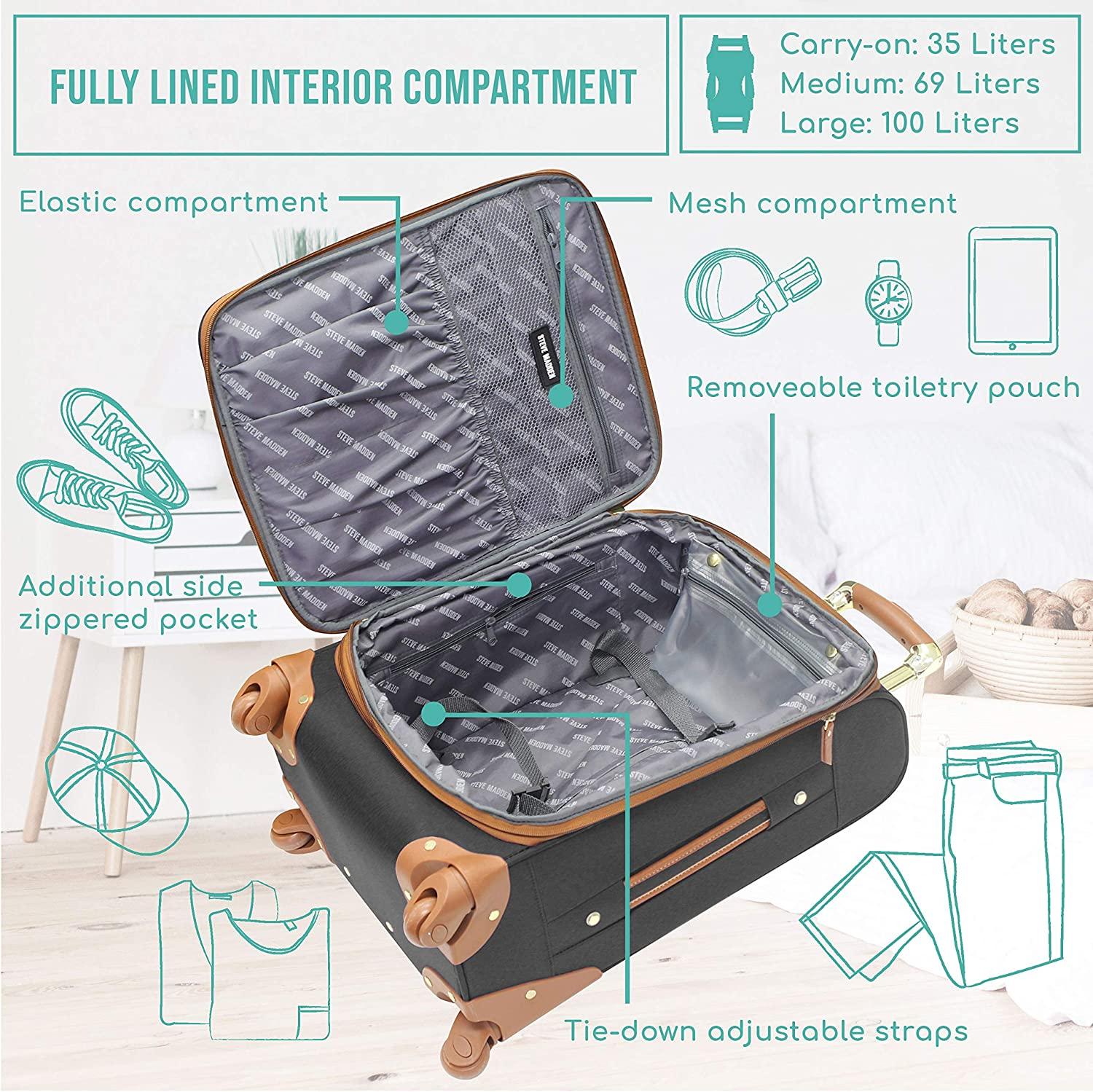 Luggage Set 4 Piece- Softside Expandable Lightweight Suitcase Set With 360 Spinner Wheels - Travel Set includes a Tote Bag, 20-Inch Carry on, 24 &amp; 28 Inch Checked Suitcases (Black)