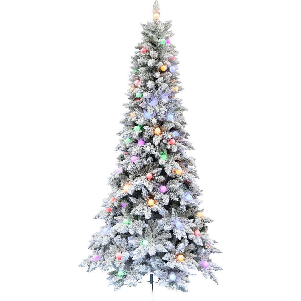 Fraser Hill Farm Multi-color Prelit LED White Flocked Slim Christmas Tree, 6.5'