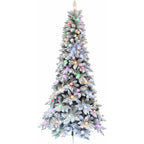 Fraser Hill Farm Multi-color Prelit LED White Flocked Slim Christmas Tree, 6.5'