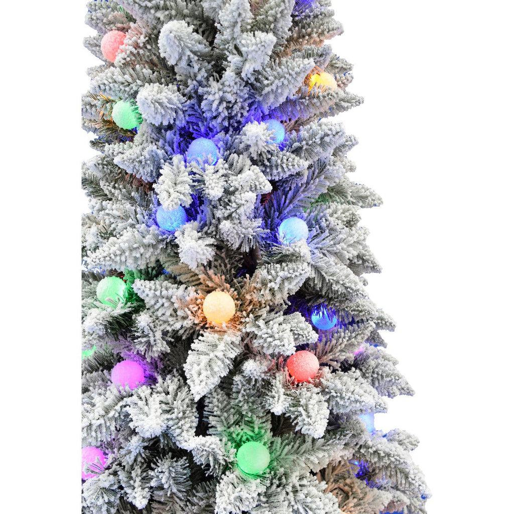 Fraser Hill Farm Multi-color Prelit LED White Flocked Slim Christmas Tree, 6.5'