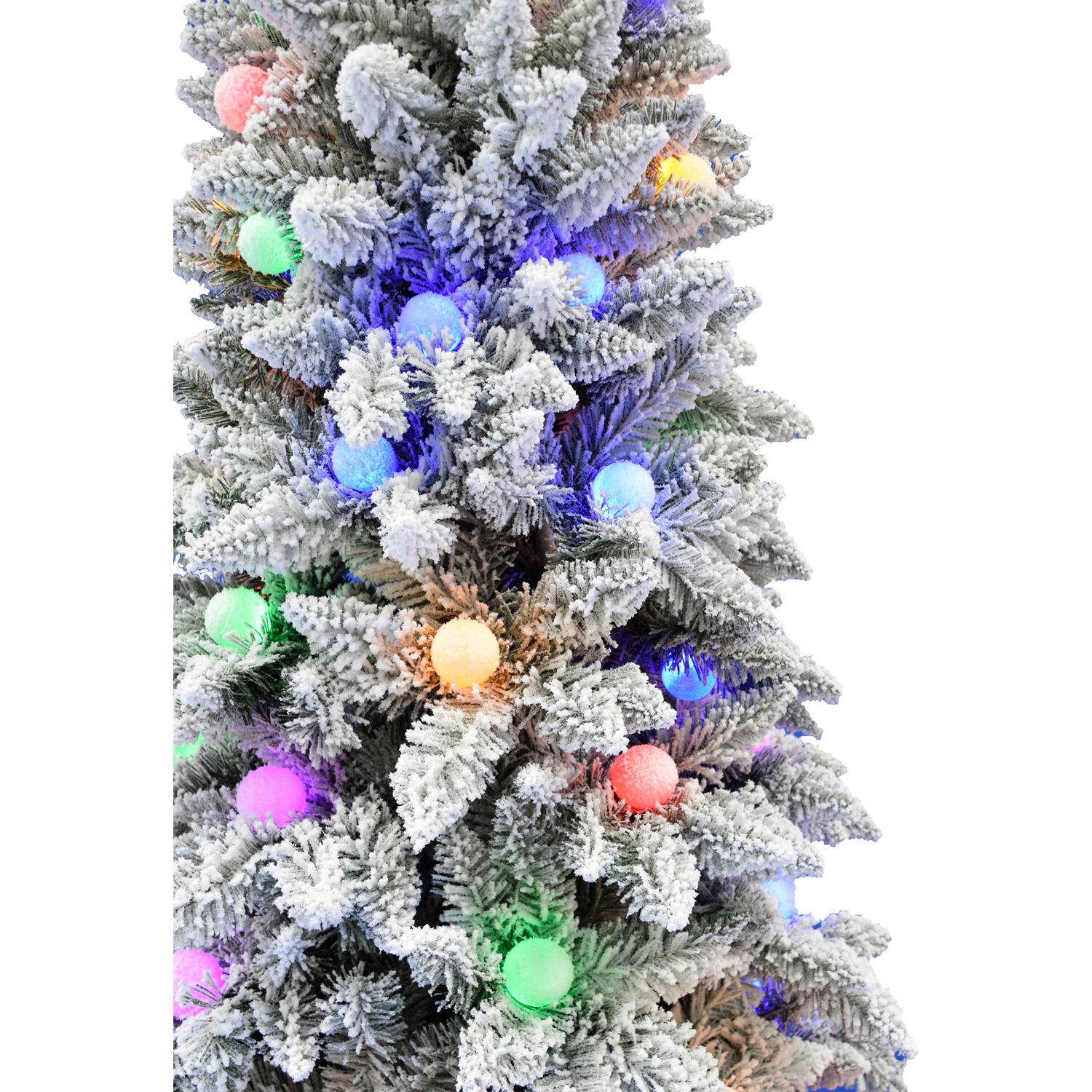 Fraser Hill Farm Multi-color Prelit LED White Flocked Slim Christmas Tree, 6.5'