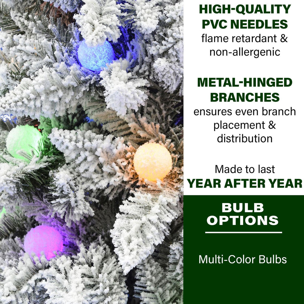 Fraser Hill Farm Multi-color Prelit LED White Flocked Slim Christmas Tree, 6.5'