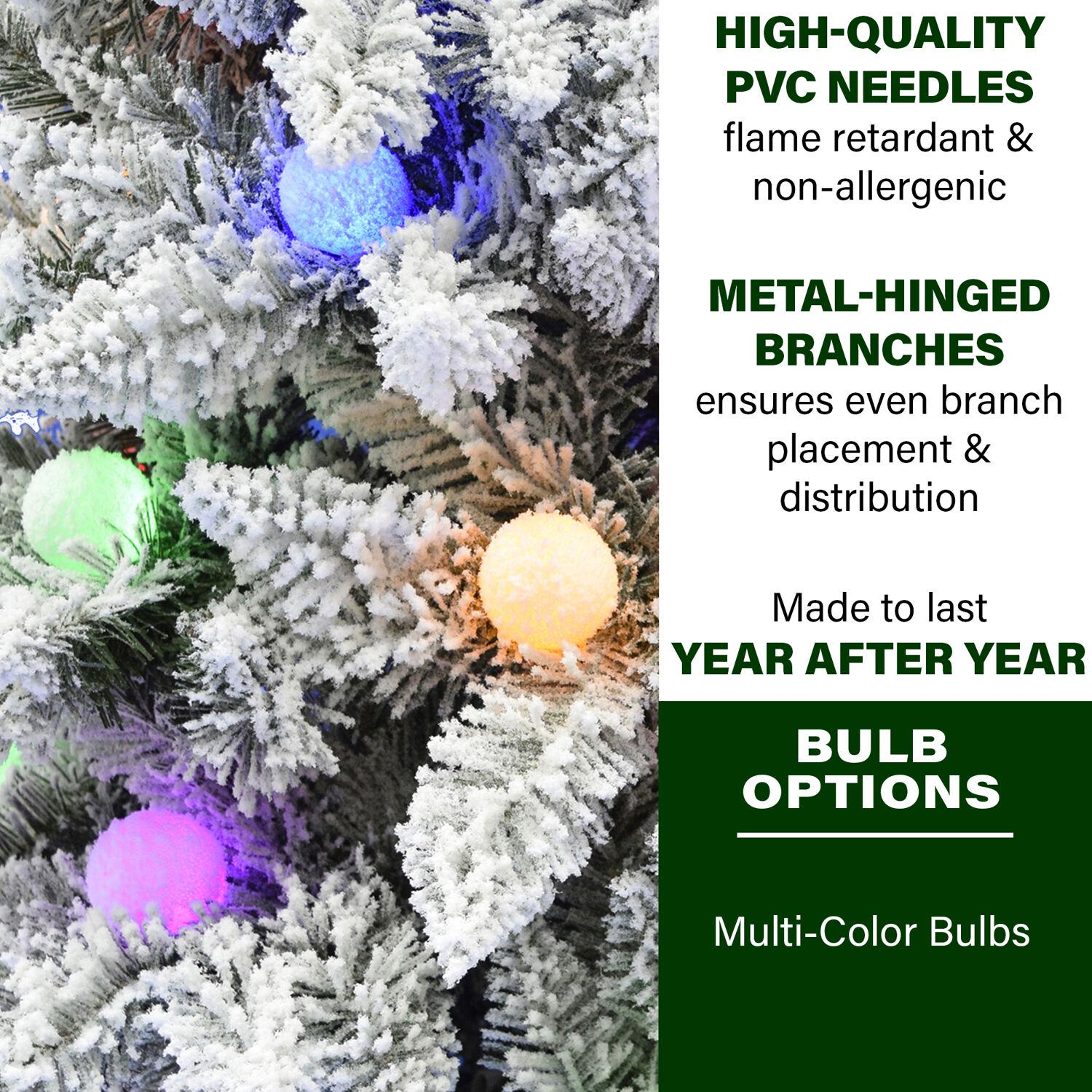 Fraser Hill Farm Multi-color Prelit LED White Flocked Slim Christmas Tree, 6.5'