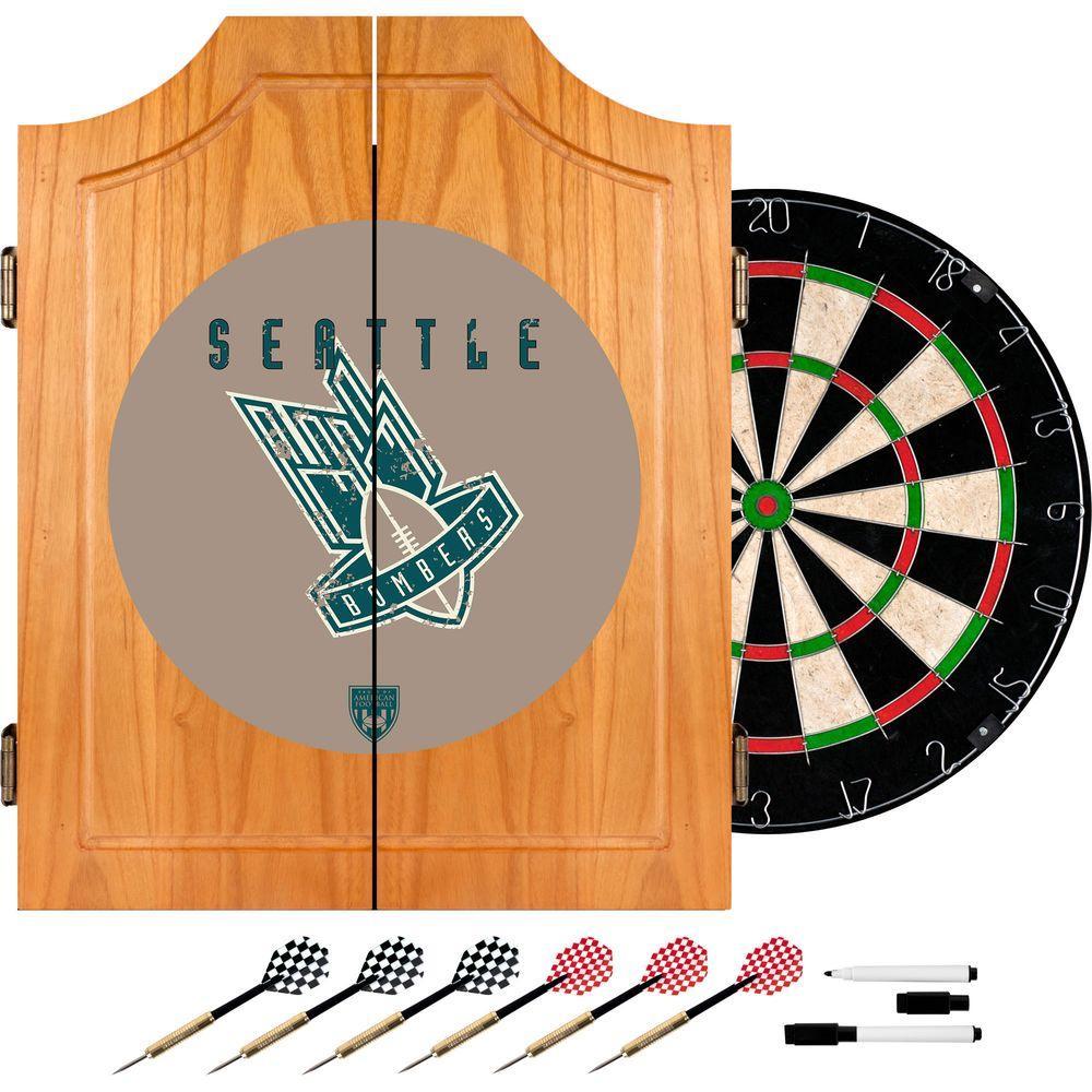 VAF 21 in. Seattle Bombers Wood Dart Board Cabinet Set