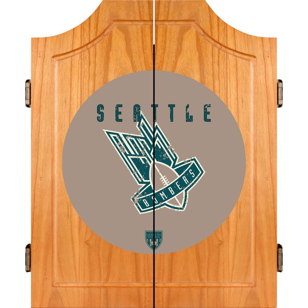 VAF 21 in. Seattle Bombers Wood Dart Board Cabinet Set