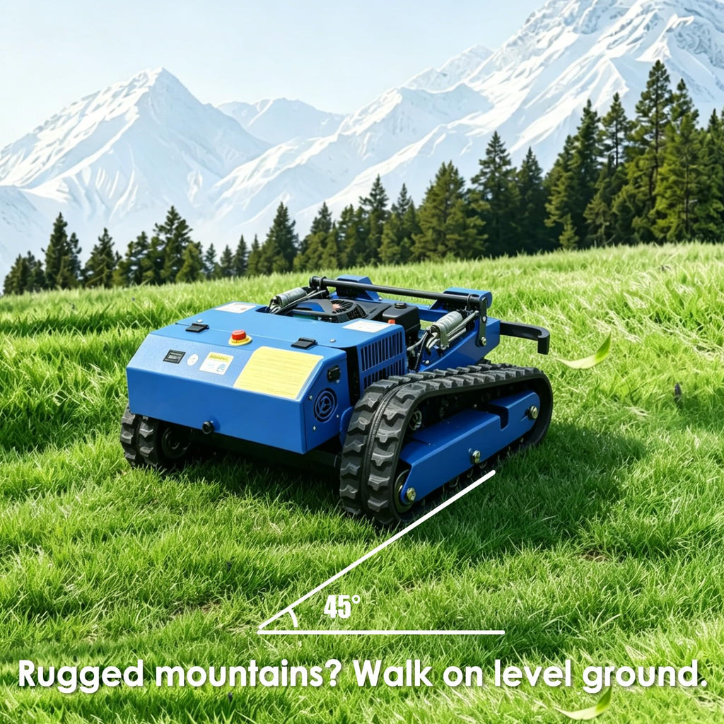 Remote Control Lawn Mower,Oil-Electric Hybrid Crawler Track Mower,3-15CM Cutting Height Professional Landscape and Estate Mower for Slope(45°) LarTurf Grass Cutting