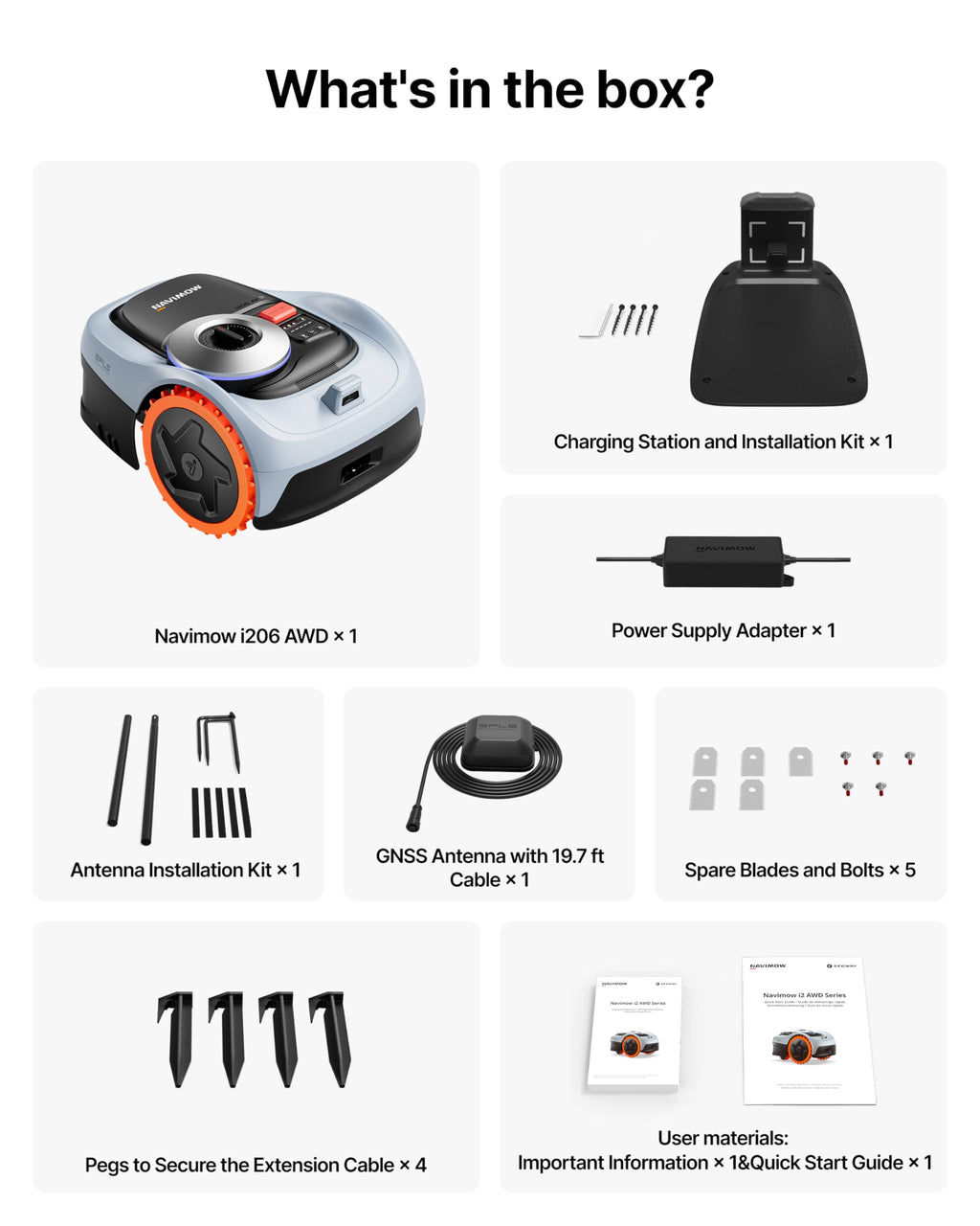 Segway  i206 AWD Robot Lawn Mower, Wire-Robotic Mower, All-Wheel Drive for 45% Slopes, 2–3.6 in Adjustable Cutting Height, NRTK + Vision, Auto Mapping, 2.55Ah Battery, Covers 0.15 Acre
