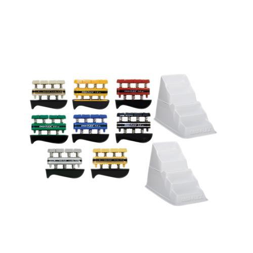 CanDo Digi-Flex hand/finger exerciser, 8 pc set (1 ea: tan through gold) w/2 metal racks