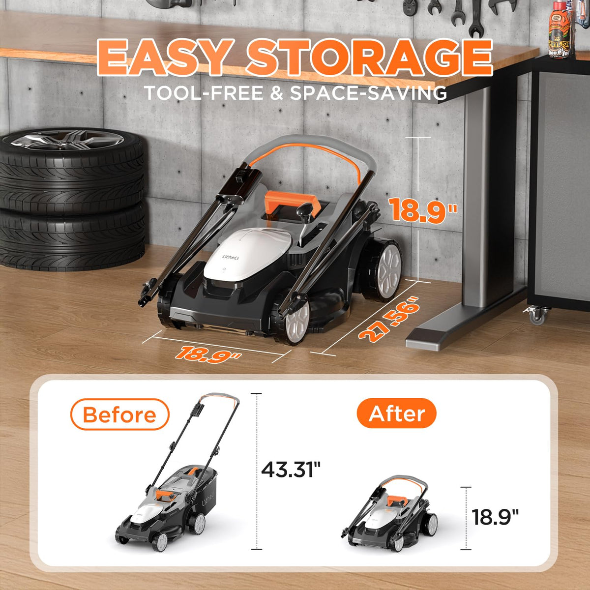 16 Inch Lawn Mower 2x20V Electric Coreless Lawn Mower Lightweight Push Mower with 6-Position Height Adjustment, 2 x 4.0Ah Battery Include.