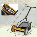 Manual Lawn Mower, 14 Inch 5-Blade Walk-Behind Cordless Grass Cutter with 7 Gallon Removable Grass Collect Bag, Adjustable Cutting Heights, Push Reel Lawn Mower for Yard, Garden