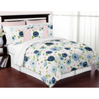 Pink Blue Watercolor Floral Full Queen Comforter Set by Sweet Jojo s