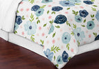 Pink Blue Watercolor Floral Full Queen Comforter Set by Sweet Jojo s